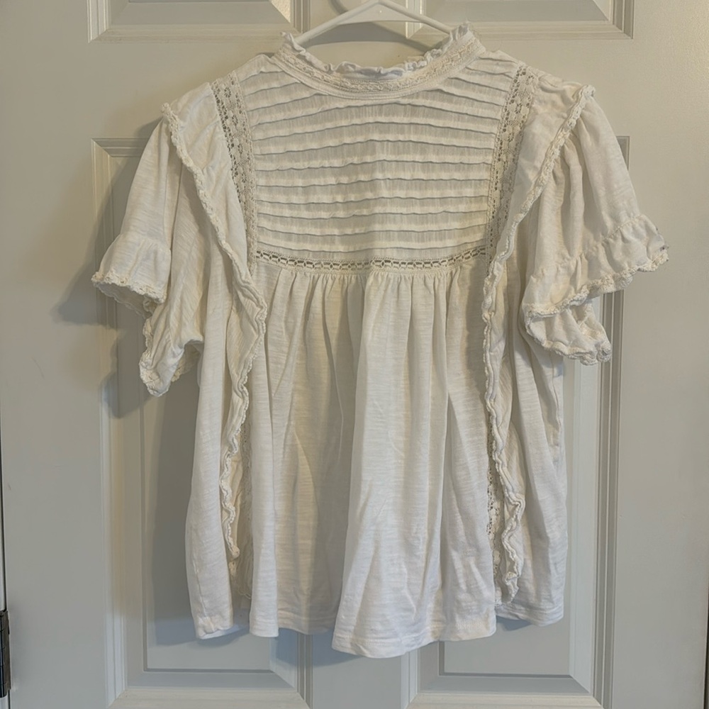 Free People White Ruffle Shirt